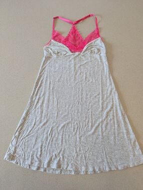 Adore Me Gray Night Chemise with Hot Pink Lace